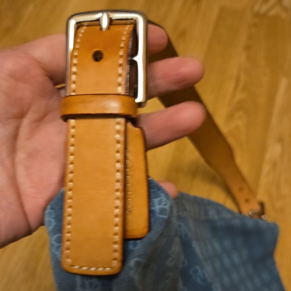 Dooney & Bourke Blue Monogram Shoulder Bag with Tan Leather Strap - Picture 6 of 11